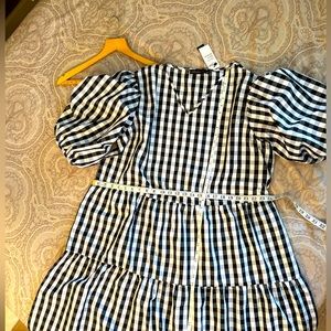 Tea Party chic. Puff sleeve Black and white oversized gingham maxi dress.